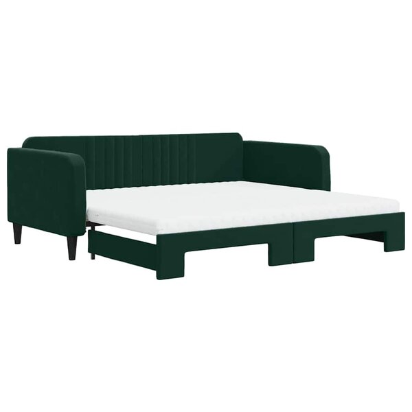 vidaXL Lit de jour et gigogne et matelas vert foncé 100x200 cm velours