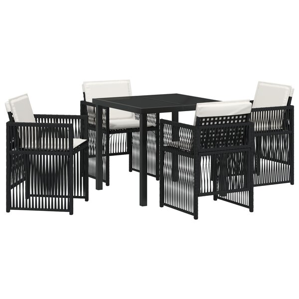 vidaXL Ensemble de jardin 5 pièces avec coussins en poly rotin noir