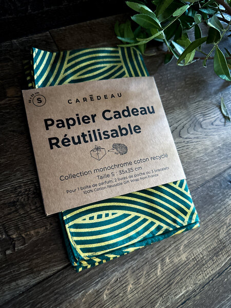 Papier Cadeau Réutilisable Emballage Furoshiki Coton Recyclé : P'tit TriCot (Taille S) 35x35 cm Vert Sapin