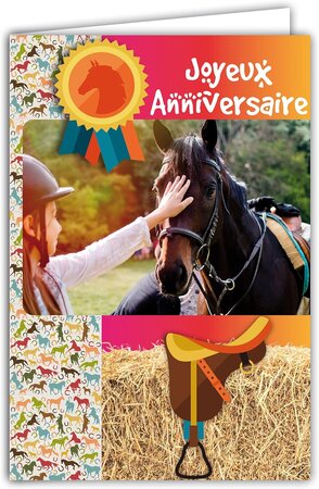 Carte joyeux anniversaire cavalière cheval équitation avec enveloppe 12x17 5cm