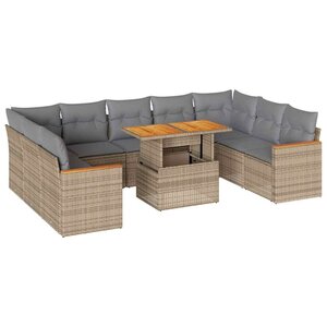 vidaXL Salon de jardin avec coussins 10Pièces beige résine tressée acacia