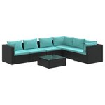 Salon de jardin meuble d'extérieur ensemble de mobilier 7 pièces avec coussins résine tressée noir 02_0017321
