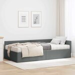 vidaXL Cadre de lit d'angle avec matelas Autre 2 Pièces Gris tissu