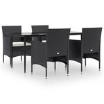 vidaXL Ensemble à manger de jardin avec coussins 5 Pièces Noir