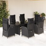 vidaXL Ensemble à manger de jardin coussins 7Pièces Noir Résine tressée