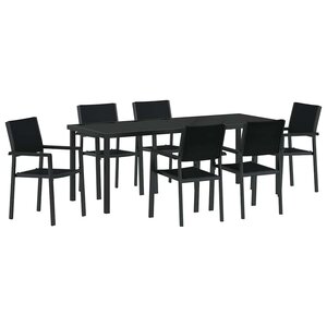 vidaXL Ensemble de salle à manger pour jardin 7 Pièces Noir