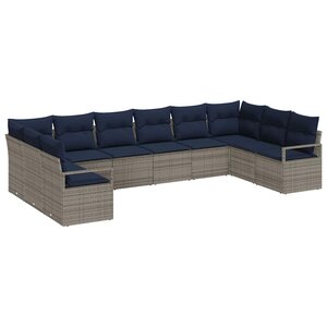 vidaXL Ensemble de Canapés avec coussin 10 Pièces Gris polyrotin