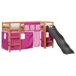 vidaXL Lit mezzanine enfants et rideaux rose 90x190cm bois pin massif
