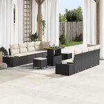 vidaXL Ensemble de canapé de jardin 11 pièces avec coussins Noir Poly rotin Acacia