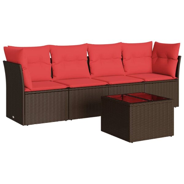 vidaXL Salon de jardin avec coussins 5 Pièces marron résine tressée