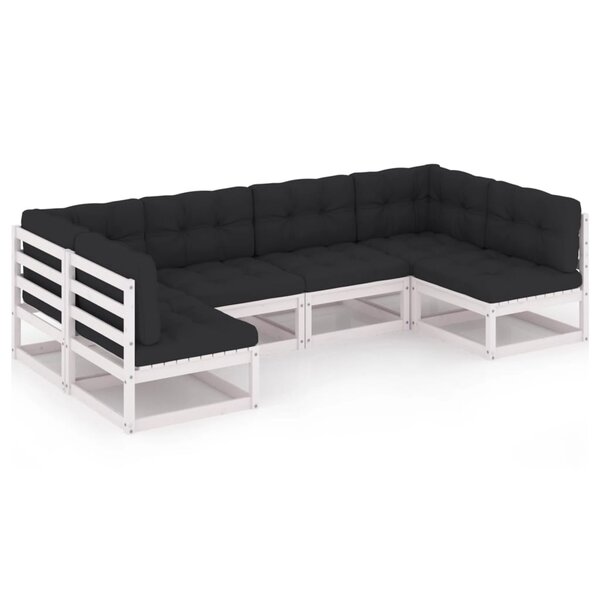 vidaXL Salon de jardin avec coussins 6 Pièces blanc bois de pin massif