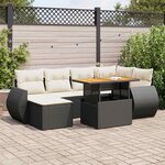 vidaXL Salon de jardin 7 Pièces avec coussins noir résine tressée
