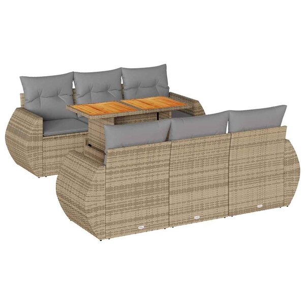 vidaXL Salon de jardin avec coussins 7 Pièces beige résine tressée