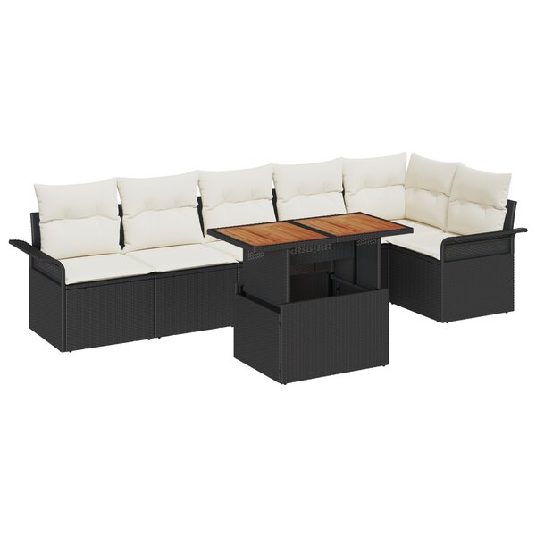 vidaXL Ensemble de canapé de jardin 7 pièces avec des coussins en poly rotin noir