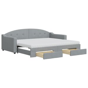 vidaXL Lit de jour avec gigogne et tiroirs gris clair 90x200 cm tissu