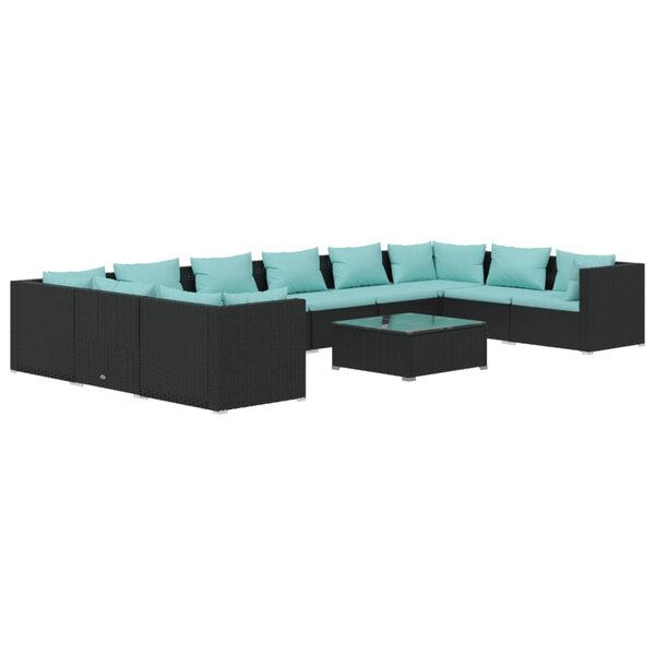 vidaXL Salon de jardin 11 Pièces avec coussins Résine tressée Noir