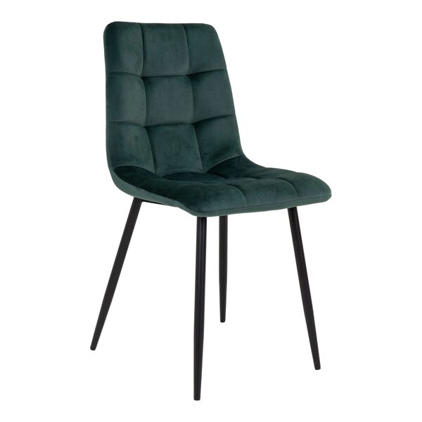 2 chaises de salle à manger en velours vert foncé avec pieds noirs