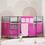 vidaXL Cadre de Lit Mezzanine pour Enfants avec Rideaux Noir et rose