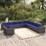 vidaXL Salon de jardin 11 Pièces avec coussins Gris Résine tressée