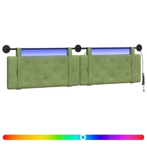 vidaXL Tête de lit suspendue Avec lumière LED Vert clair Velours