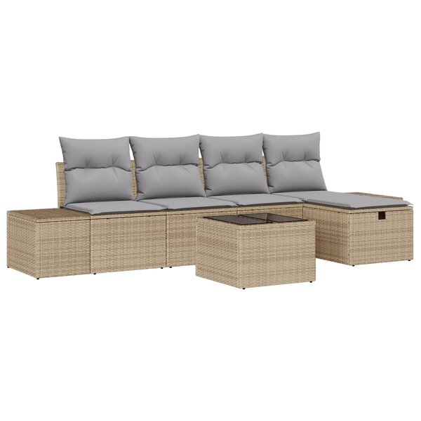 vidaXL Ensemble de Canapés de Jardin 6 Pièces avec Coussins Beige Rattan Poly