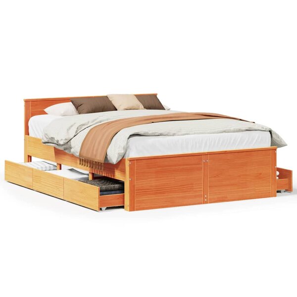 vidaXL Cadre de lit sans matelas avec tête de lit brun cire 160x200 cm