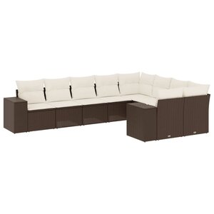 vidaXL Salon de jardin avec coussins 9 Pièces marron résine tressée