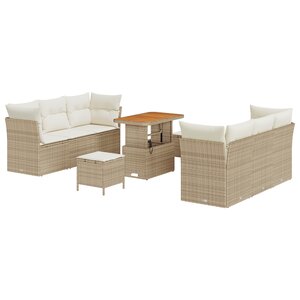 vidaXL Canapés de Jardin 9 Pièces avec Coussins Beiges en Poly Rattan Acacia