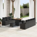 Ensemble de Canapés de Jardin de 10 Pièces avec Coussins Noir Rattan Poly Acacia