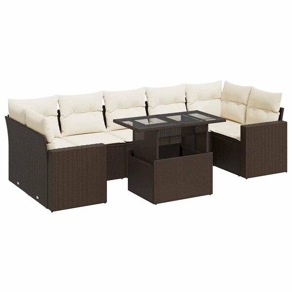 vidaXL Salon de jardin 8 Pièces avec coussins marron résine tressée