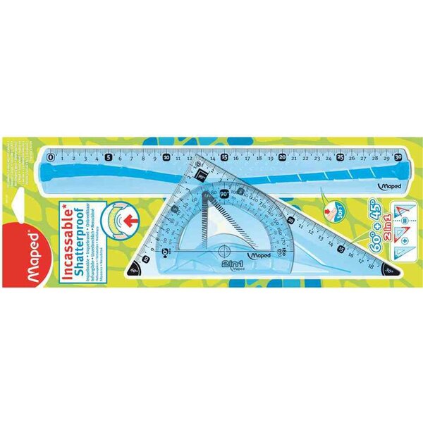 Kit 3 instruments de traçage avec équerre 2 en 1 INCASSABLE FLEX MAPED