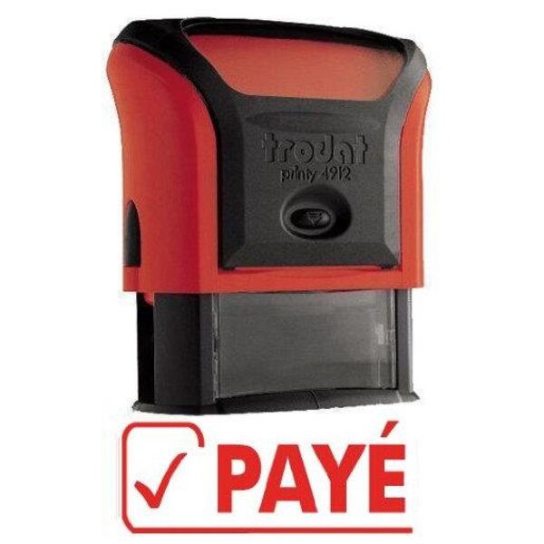 Tampon X-print 4912 Formule Commerciale Texte + Picto 'PAYÉ' Rouge TRODAT