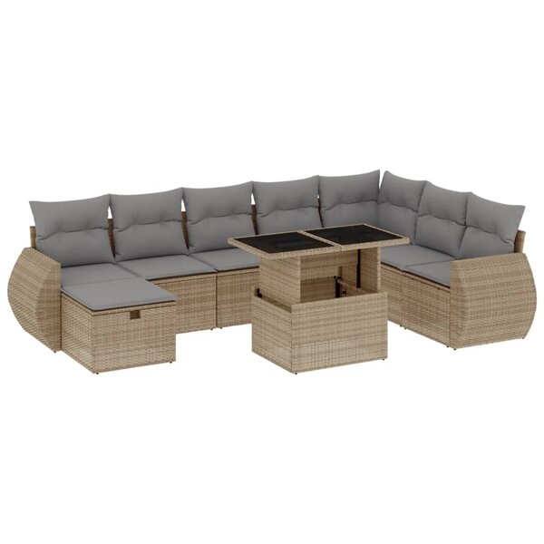 vidaXL Salon de jardin avec coussins 9 Pièces beige résine tressée