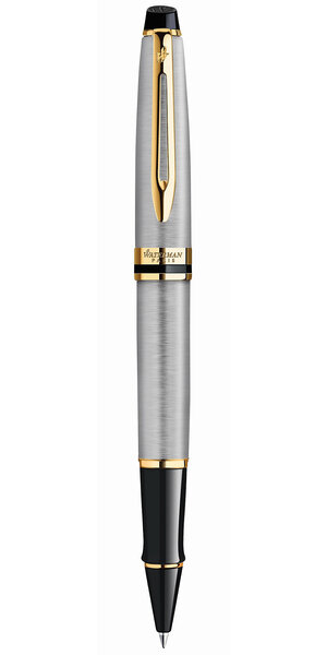 Waterman expert roller  acier inoxydable  recharge noire pointe fine  coffret cadeau