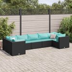 vidaXL Salon de jardin 7 Pièces avec coussins Noir Résine tressée