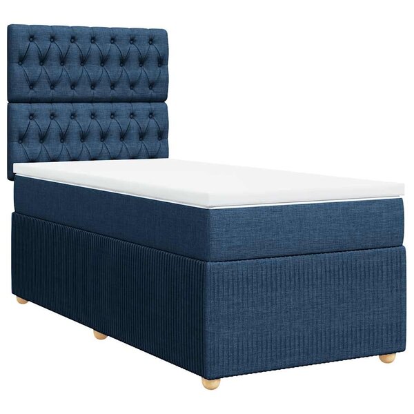 vidaXL Sommier à lattes de lit avec matelas Bleu 90x190 cm Tissu
