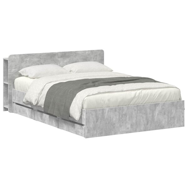 vidaXL Cadre de lit avec rangement Gris béton 150 x 200 cm