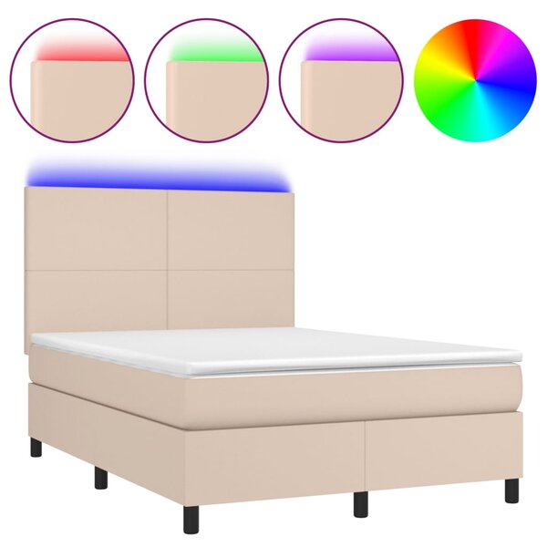 vidaXL Sommier à lattes de lit avec matelas LED Cappuccino 140x190 cm