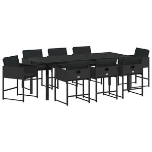 vidaXL Ensemble de salle à manger pour jardin 9 Pièces Noir polyrotin