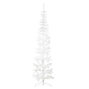 vidaXL Demi sapin de Noël artificiel mince avec support Blanc 210 cm