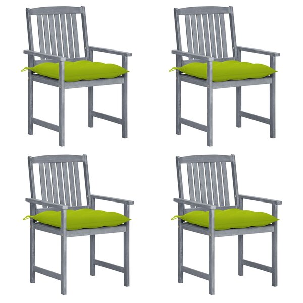 vidaXL Chaises de jardin et coussins lot de 4 Gris Bois acacia massif