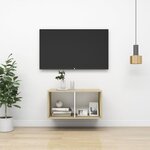Vidaxl meuble tv mural chêne sonoma et blanc 37x37x72 cm aggloméré