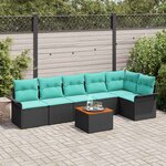 vidaXL Ensemble de canapé de jardin 7 Pièces Noir et turquoise