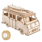 Maquette bois 3D à décorer Camping car 30 x 13 x 17 cm + masking tape doré à paillettes 5 m