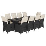 vidaXL Ensemble de bistro de jardin 11 Pièces coussins noir poly rotin