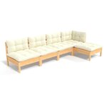 vidaXL Salon de jardin 5 Pièces avec coussins crème bois de pin