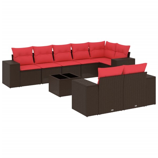vidaXL Salon de jardin avec coussins 9 Pièces marron résine tressée