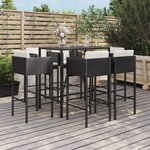 vidaXL Ensemble de bar de jardin 7 Pièces avec coussins noir poly rotin