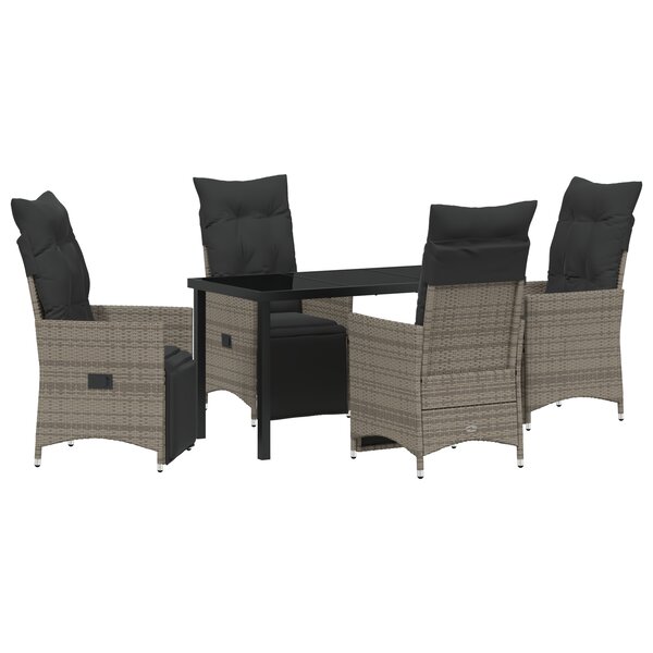 vidaXL Ensemble de salle à manger de jardin de 5 pièces avec coussins en poly rotin gris