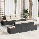 vidaXL Ensemble de canapé de jardin avec coussin 7 Pièces Noir Poly rotin